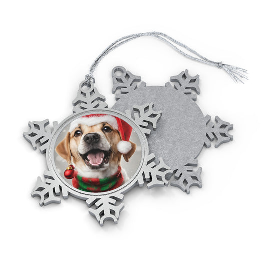 Christmas Dog Pewter Snowflake Ornament