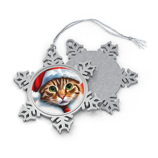 Christmas Cat Pewter Snowflake Ornament