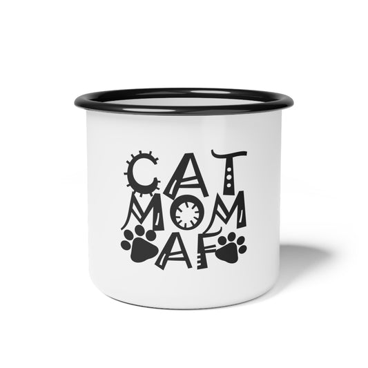 Cat Mom AF Enamel Camp Cup