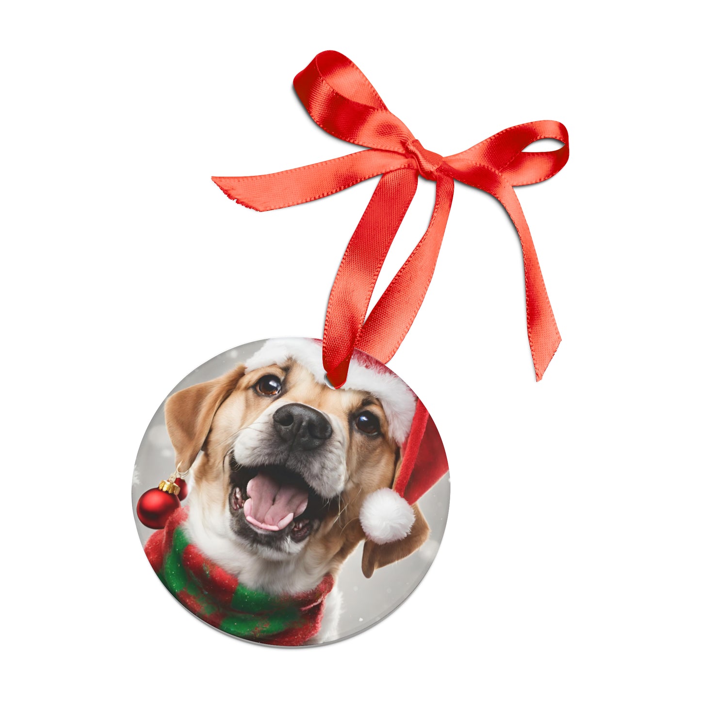 Christmas Dog Acrylic Ornament with Ribbon