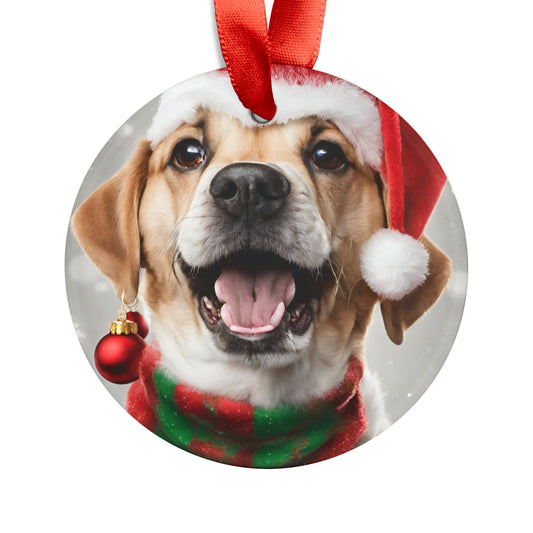 Christmas Dog Acrylic Ornament with Ribbon