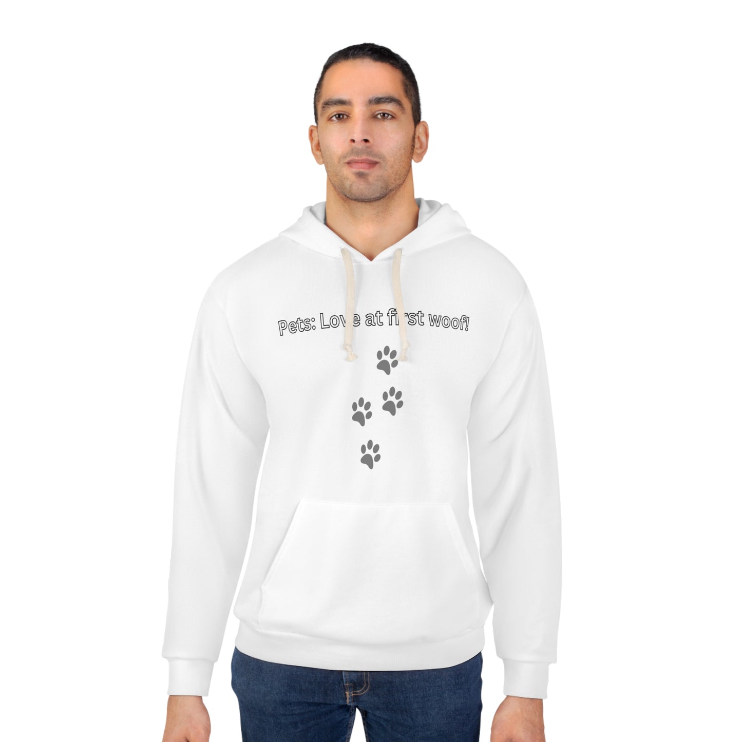 Love at First Woof Unisex Pullover Hoodie (AOP)