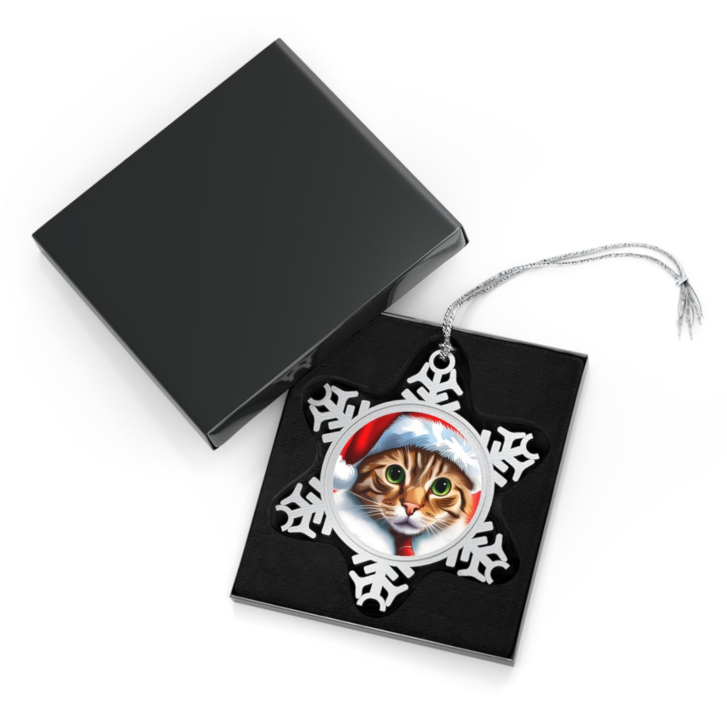 Christmas Cat Pewter Snowflake Ornament