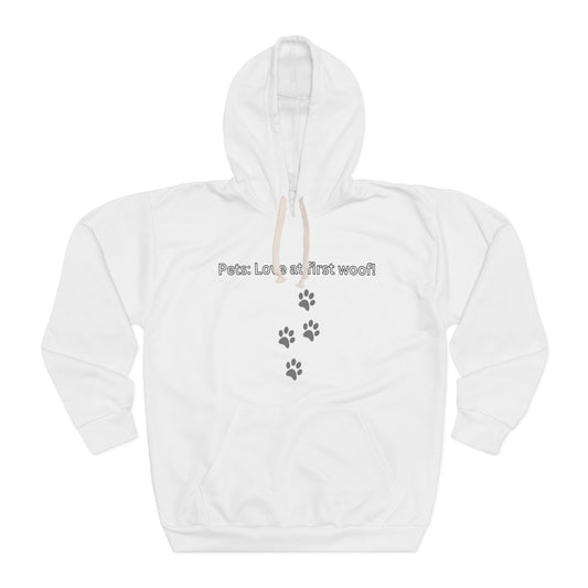 Love at First Woof Unisex Pullover Hoodie (AOP)