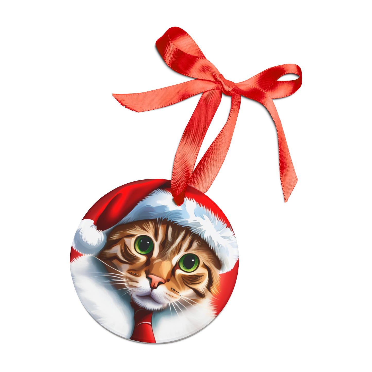 Christmas Cat Acrylic Ornament with Ribbon
