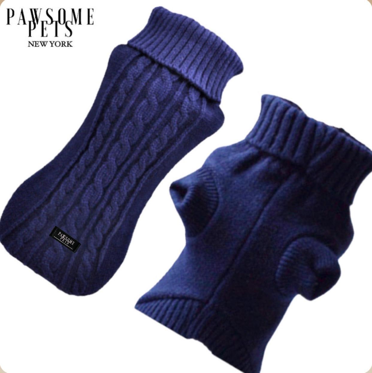 (EXTRA WARM) DOG AND CAT CABLE KNIT SWEATER - NAVY BLUE-0